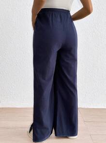SHEIN Mulheres grávidas frente lisa gravata minimalista casual calças compridas, uso diário - Menta verde - Ver 3