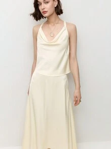 BizChic Hellabrikosfarbenes elegantes Damenoutfit bestehend aus Trägertrops und A-Linien Maxikleid, 2-teilig, für Frühling/Sommer