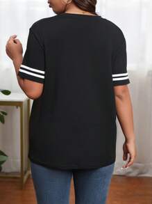 Plus Size Round Neck Short Sleeve T-Shirt With Letter Print, Graphic Tee, Women Summer Top