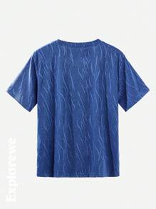 SHEIN Tween-Jungen 2-teiliges Set mit kurzärmligem Oberteil und Shorts mit Berg- und Buchstaben-Print - Blau - Übersicht 4