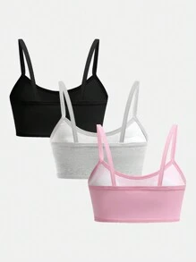 3pcs Cute Cat Print Camisole Undershirts For Big Girls - Multicolor - View 2