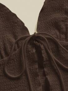 SHEIN Essnce 女士纯色前系带短款吊带背心，适合度假 - 咖啡棕 - 查看 4