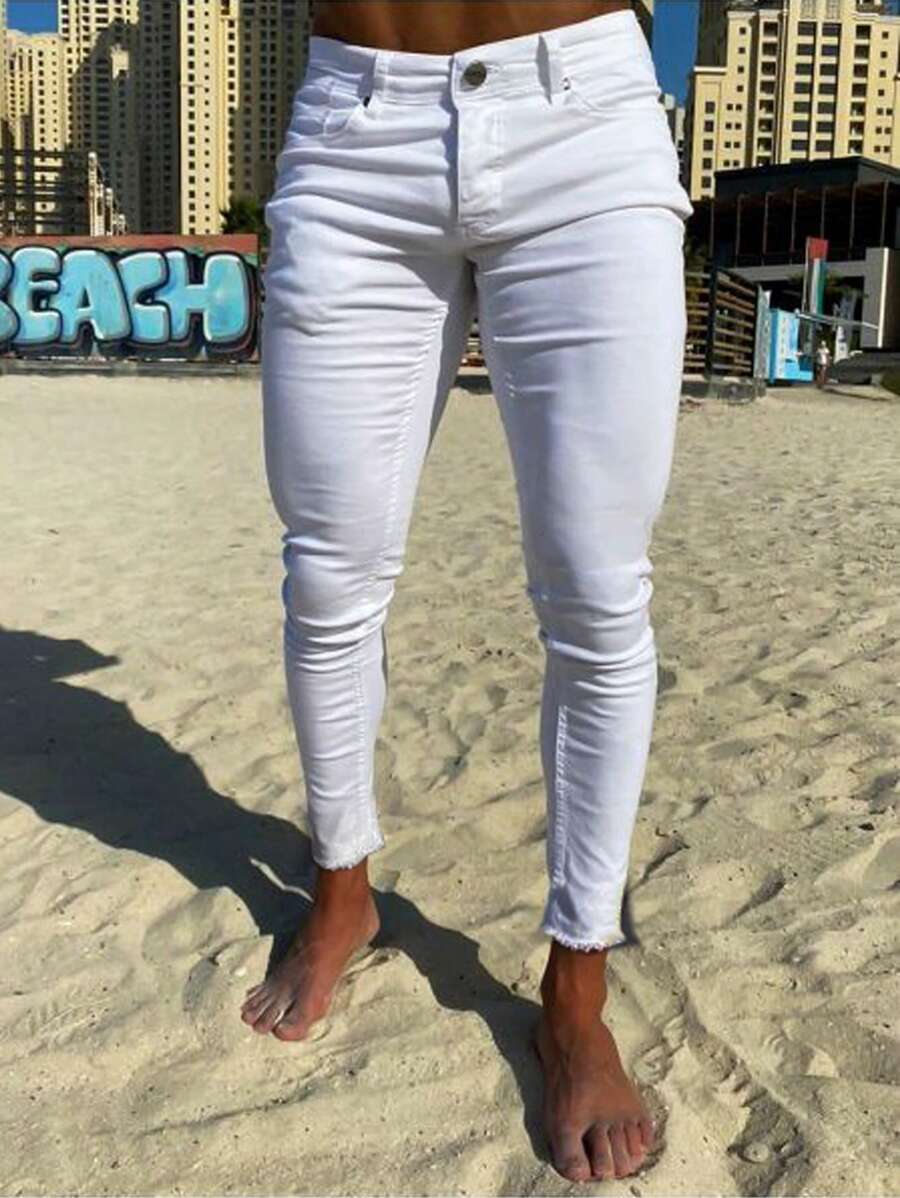 Manfinity Homme Men's Vintage Medium Blue Washed Straight-Leg Casual Jeans - Medium Wash - View 1