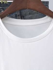 SHEIN EZwear Camiseta regular de mujer cuello redondo, simple, de moda, casual, para uso diario