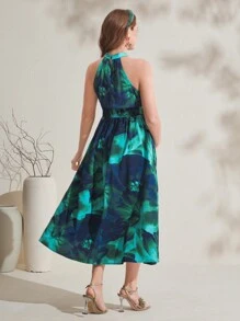 SHEIN Maternity Stand Collar Sleeveless Floral Print Casual Mini Dress - Multicolor - View 2