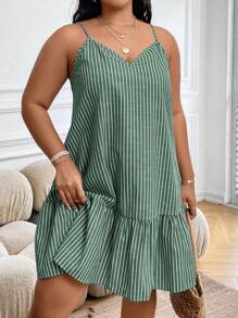 EMERY ROSE 大码夏季条纹吊带连衣裙 - 綠色 - 查看 4