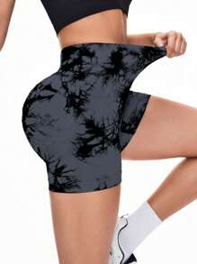 Dewbera Women's Pink Yoga Shorts, High Waist Seamless Gym Fitness Shorts Biker Shorts - Dark Grey - View 4