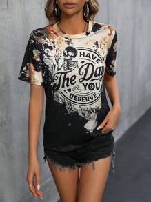 SHEIN LUNE Women's Western Country Style Casual Resort Easter St. Patrick's Day Graphic Print Crew Neck Short Sleeve T-Shirt - Multicolor - View 6