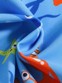 SHEIN Leap Crew 1 pieza Traje de baño de una sola pieza para niños pequeños con estampado gráfico lindo de tiburón y pez, ropa de playa para nadar, playa, surf, primavera/verano - Azul - Ver 3