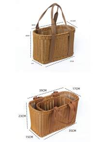 1 Peça Cesta de Mercado de Plástico Trançado com Alças, Decoração Externa, Cesta de Palha Trug Utilitária, Cesta de Piquenique Vintage para Piquenique, Praia, Fotografia Externa em Gramado, Cesta de Páscoa Trançada, Cesta de Lavanderia, Cesta de Colheita, Alta Capacidade, Plástico