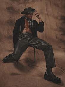 Musero Straight Leg PU Leather Button Fastening Washed Trouser Winter - Brown - View 1