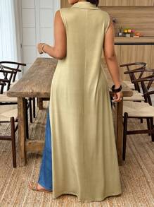 SHEIN LUNE Plus Size Vacation Casual Patchwork Colorblock Dress