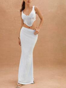 L'Amorae Crochet Pull On Beach Vacation Maxi Skirt, Summer For Women - Baby Blue - View 1