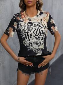 SHEIN LUNE Women's Western Country Style Casual Resort Easter St. Patrick's Day Graphic Print Crew Neck Short Sleeve T-Shirt - Multicolor - View 5