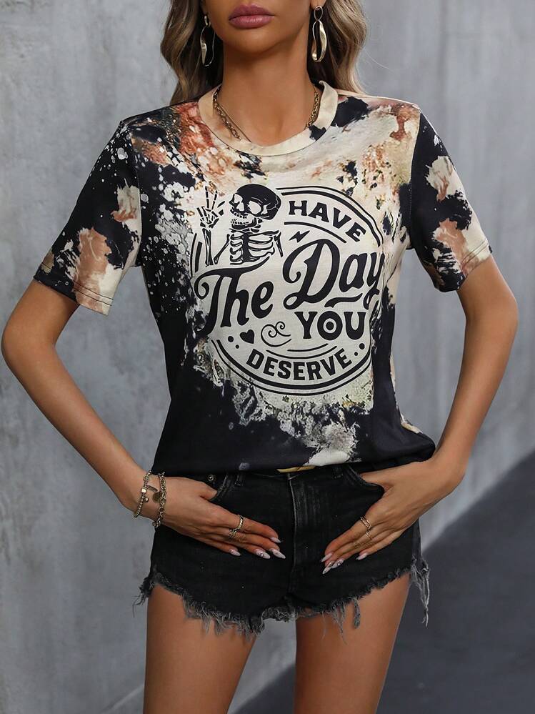 EMERY ROSE Camiseta de cuello redondo de manga corta con estampado gráfico de estilo casual de país occidental, ideal para resort, Pascua y Día de San Patricio para mujer - Multicolor - Añade 5