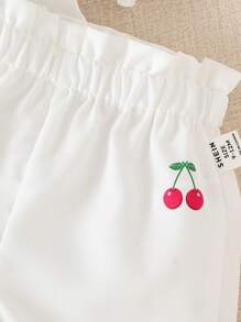 SHEIN 2 件套女婴时尚数码印花长袖 T 恤和裤子套装，春夏