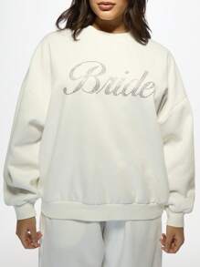 MISSGUIDED MISSGUIDED PLUS Pull luxueux de la collection de mariage avec diamants pour la mariée. Pull oversize pour la fête de mariage avec des cristaux de haute qualité. Cadeau parfait pour la saison des mariages