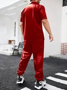 Manfinity Roghcode Bộ quần áo sơ mi và quần tay ngắn có túi tiện dụng màu trơn cho nam Trang phục nam Trang phục nam Trang phục nam Trang phục nam Trang phục đầy đủ cho nam - Đỏ - Xem 2