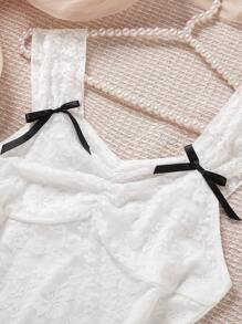 2件組 優雅白色夏季家庭套裝居家服，適合青少年女孩，簡約短袖上衣搭配休閒長褲，青少年女孩睡衣服飾 - 白色 - 查看 4