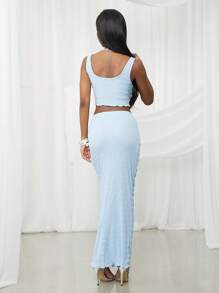 NYA SZN 春季休闲修身针织节日夏季长裙早午餐休闲度假海滩婚礼宾客特殊场合新娘晚宴舞会服装女士 - 淺藍色 - 查看 3