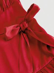 SHEIN Vestido rojo elegante de punto sin mangas con cuello de halter de doble capa para niñas preadolescentes, vestidos para vacaciones, bailes de graduación, vestidos de gala, vestidos de gala cortos para cumpleaños - Burdeos - Ver 4