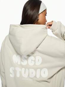 MISSGUIDED Msgd Studio 超大套头连帽衫运动家居服街头休闲优质运动衫，带袋鼠口袋，秋冬必备舒适运动休闲 - 淺灰色 - 查看 4