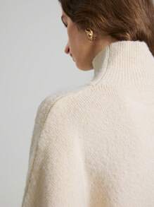 Ontre Long Sleeve Turtleneck Old Money Style Sweater, Women Fuzzy Cashmere Feel Sweater, Cozy Homewear, Milky White Color, Suitable For Spring - White - View 4