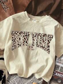 SHEIN EZwear 3 piezas Camiseta con gráfico de leopardo y letras - Multicolor - Ver 5