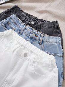 SHEIN 少女夏季海滩波西米亚休闲三件套，黑色、蓝色、白色宽松牛仔破洞短裤，带斜插口袋，适合波西米亚海滩音乐会、锐舞节、毕业典礼、暑假休闲穿着，也适合学校、校园、大学等场合。 - 彩色 - 查看 6