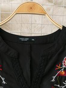 SHEIN LUNE Plus Size Casual Simple Short Sleeve Floral Print Blouse , Everyday Wear, For Summer