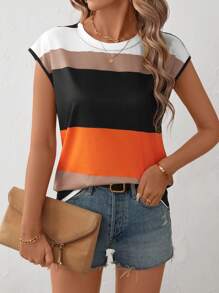 EMERY ROSE Women's Colorblock Striped Knit Casual T-Shirt, Spring/Summer - Multicolor - View 3