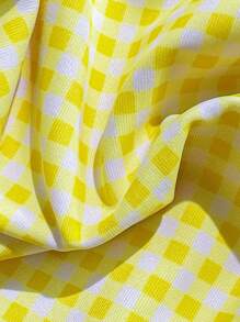 Swim Mod Bộ bikini họa tiết kẻ caro trang trí nơ đi biển cho nữ, in ngẫu nhiên - Màu vàng - Xem 5