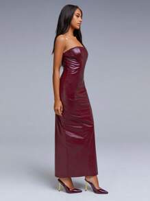 Athîral 女士时尚纯色露肩连衣裙 - 酒紅色 - 查看 5