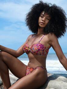 Swim Vcay ملابس سباحة بيكيني للنساء قطعتين مطبوعة بطبعة عتيقة مفرغة مع أشرطة قابلة للتعديل، للعطلة الاستجمام، للشاطئ والصيف