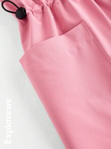 SHEIN Girls Solid Color Splicing Sleeveless Pockets Casual Jumpsuit - Khaki - View 10