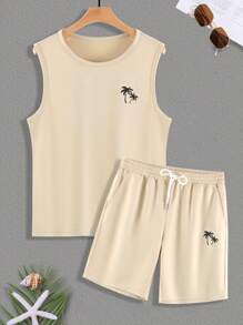 Manfinity RSRT 2 Stücke/Set Herren Lässig Tanktop und Shorts, minimalistisch stilvolle Alltagskleidung, Sommeroutfits für Männer, Herren Zweiteiler