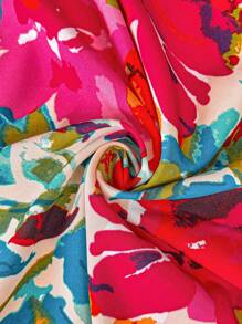 SHEIN Clasi 大码女式花卉印花侧结腰长袖连衣裙，假日风格 - 彩色 - 查看 5