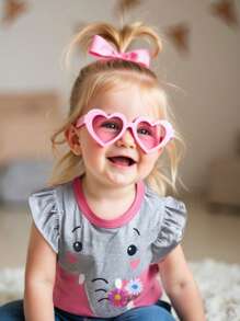 SHEIN 女宝宝休闲日常可爱卡通大象图案印花圆领无袖背心，适合春夏季外出、动物园和拍照 - 西瓜粉 - 查看 1