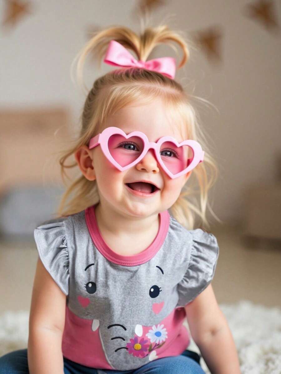 SHEIN 女宝宝休闲日常可爱卡通大象图案印花圆领无袖背心，适合春夏季外出、动物园和拍照 - 西瓜粉 - 查看 1