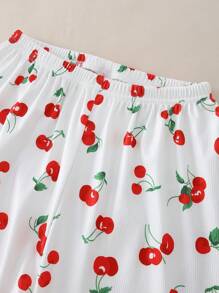 女童水果和樱桃印花背心、裤子、眼罩、红色撞色边饰休闲套装，夏季 - 彩色 - 查看 4