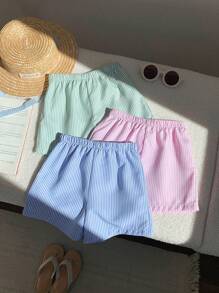 SHEIN 3pcs/Set Baby Girl Summer Cute Striped Elastic Waist Shorts