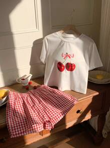 Comfortcana 2 件套女士休闲短袖 T 恤和短裤套装，简约时尚，适合日常穿着 - 紅白色 - 查看 3