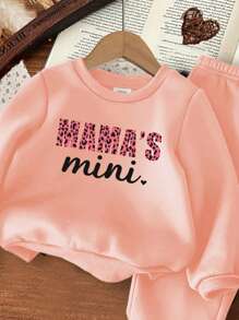 SHEIN Leap Crew 女婴柔软针织加厚套头休闲运动服，适合秋冬季