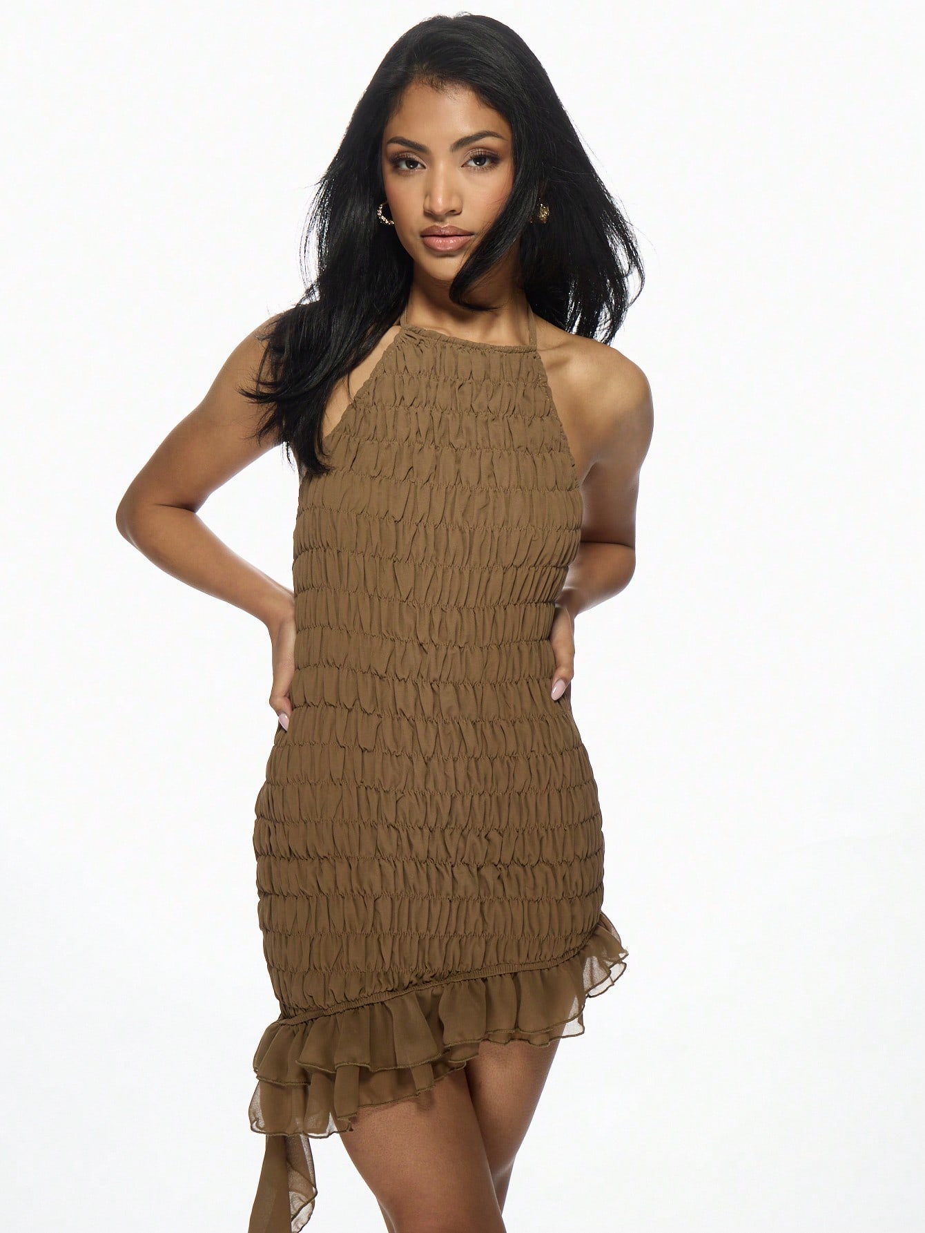 melina ruched bodycon dress Fashion Solid Ruffle Hem Bodycon Dress – Beachsissi main image 1