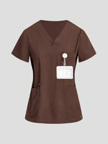 TaskEZ Zestaw mundurowy: Bluzka z krótkim rękawem i dekoltem w serek oraz proste spodnie codzienne ze ściągaczem, zestawy chirurgiczne