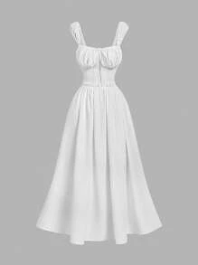 SHEIN MOD Sexy White Dress With Front Tie Slit, Bohemian Dress, Elegant Dress, Tea Party Dress, Date Dress For Women, Valentine's Day Dress, Summer Dress, Cruise Dress, Beach Dress