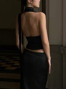 INAWLY 女士简约时尚休闲日常黑色吊带上衣