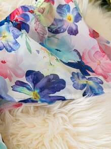 SHEIN LUNE Plus Size Ditsy Floral Chiffon Off Shoulder Cinched Waist High-Low Maxi Dress, Elegant Country Style