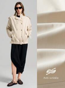 Ontre Giacca da donna stile vintage anni '90, nuova collezione primavera 2025, giacca casual a mezzo giro color albicocca senza collo e doppiopetto - Grigio - Visualizzare 2