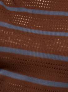 MUSERA 钩针编织短袖条纹上衣，春夏街头风休闲Y2K 90年代条纹可爱早午餐周日最佳机场度假秋季返校感恩节时尚 - 棕色 - 查看 6